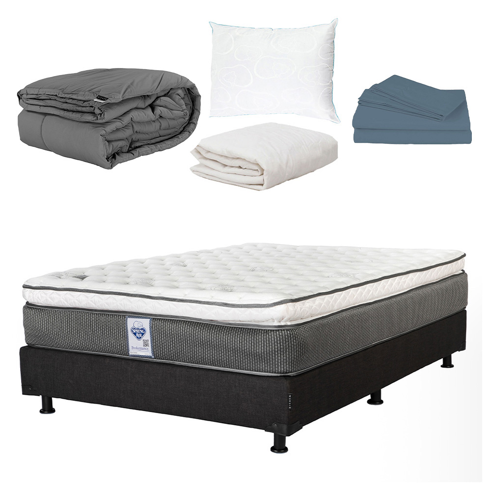 Colchon Queen Size Spring Air Phantom Con Box Negro, Almohada Oso, Protector, Sabanas y Edredon