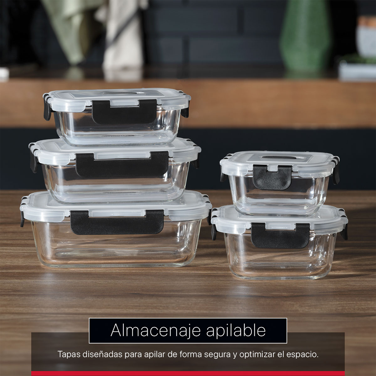 Recipientes de Vidrio Herméticos para Alimentos 5 Contenedores con 5 Tapas - Toppers Cookify