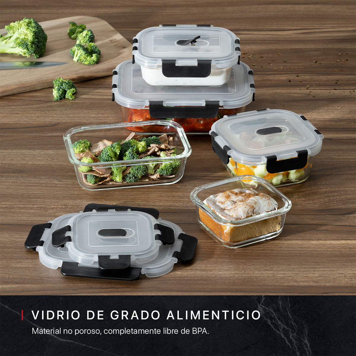 Recipientes de Vidrio Herméticos para Alimentos 5 Contenedores con 5 Tapas - Toppers Cookify