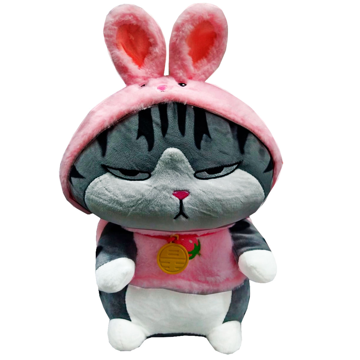 Peluche Generico Gato Lucifer Con Sudadera y Orejas Conejo 34 cm