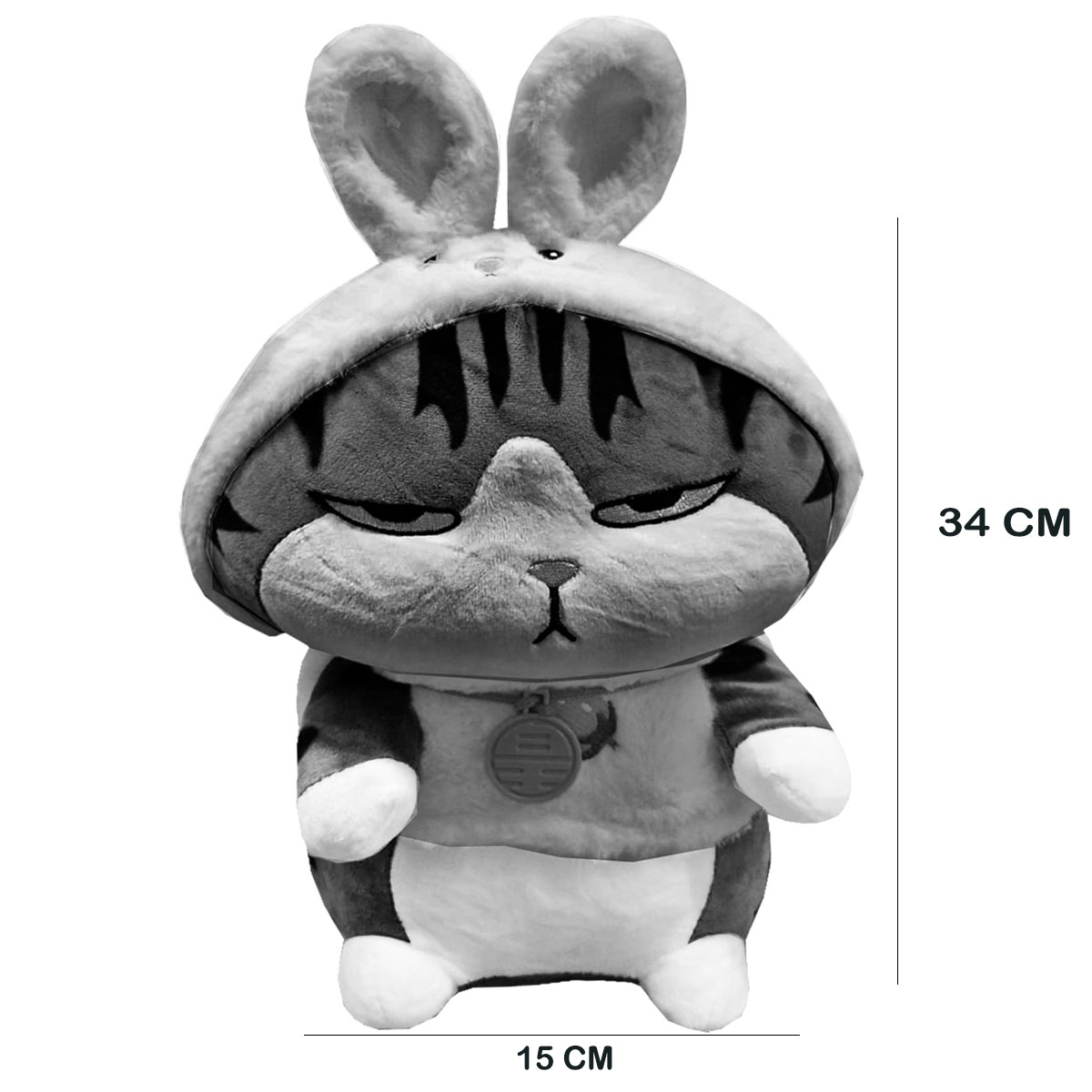 Peluche Generico Gato Lucifer Con Sudadera y Orejas Conejo 34 cm