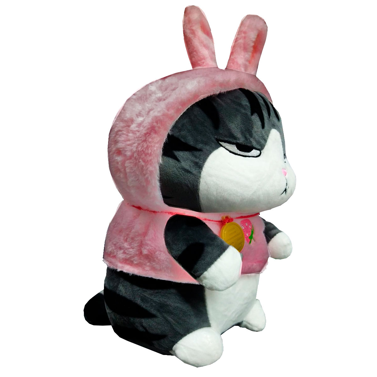 Peluche Generico Gato Lucifer Con Sudadera y Orejas Conejo 34 cm