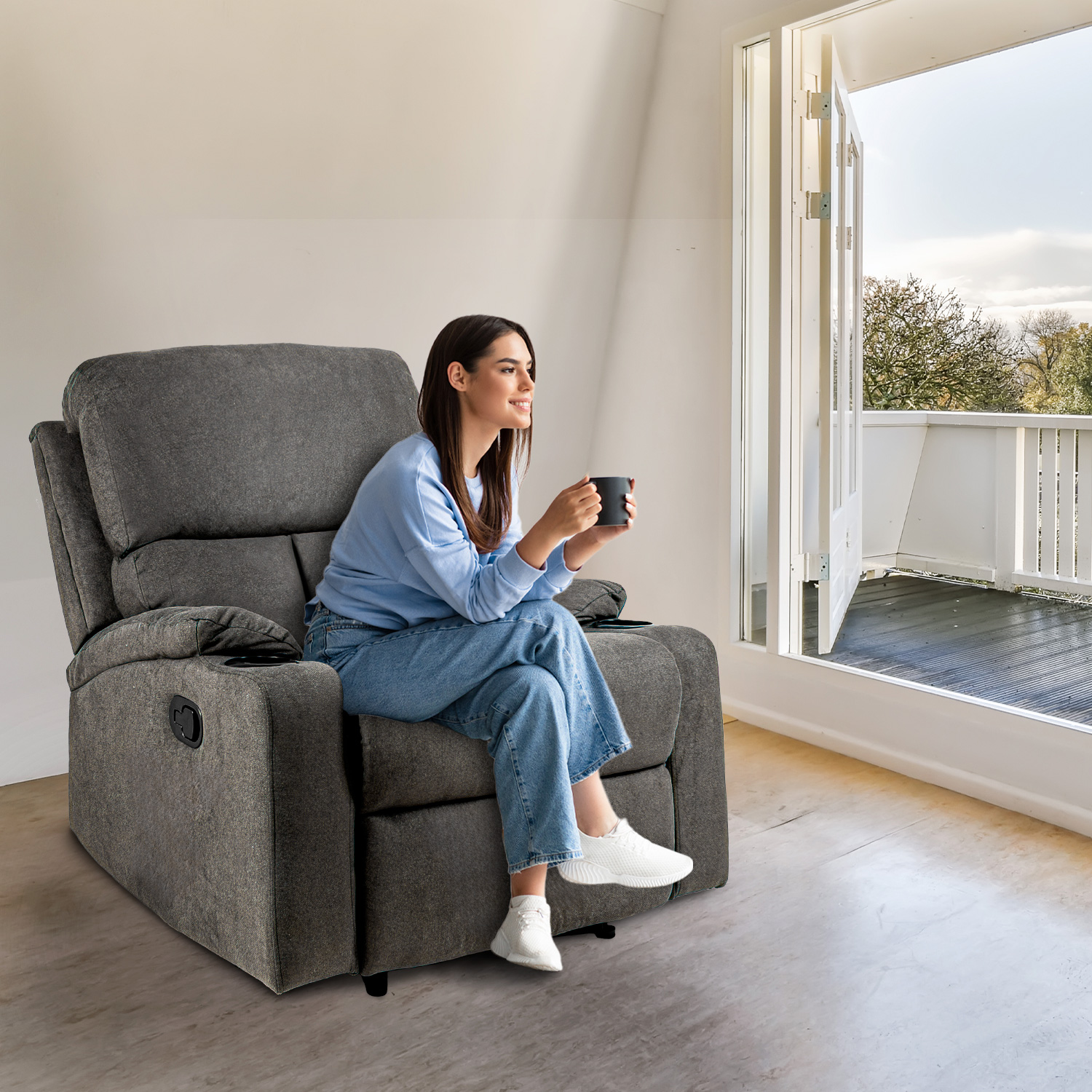 Sillón Reclinable Reposet Moderno Minimalista Sala Gris