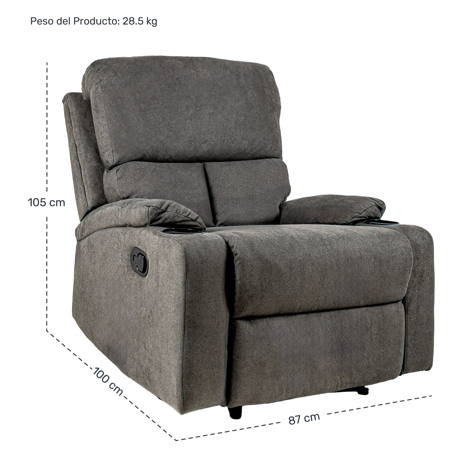 Sillón Reclinable Reposet Moderno Minimalista Sala Gris