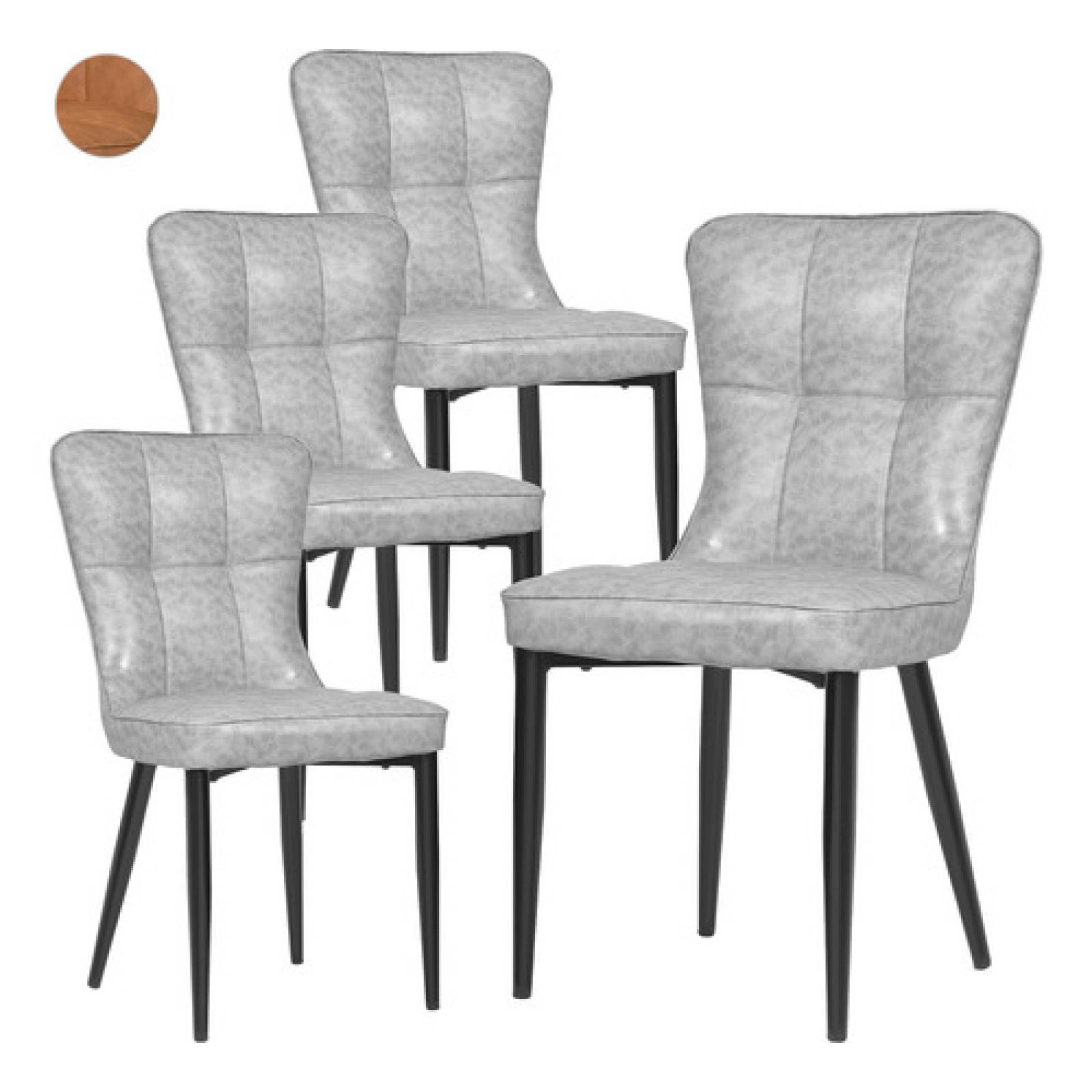 Juego Set 4 Sillas Modernas Comedor Tapizadas Vinipiel Gris