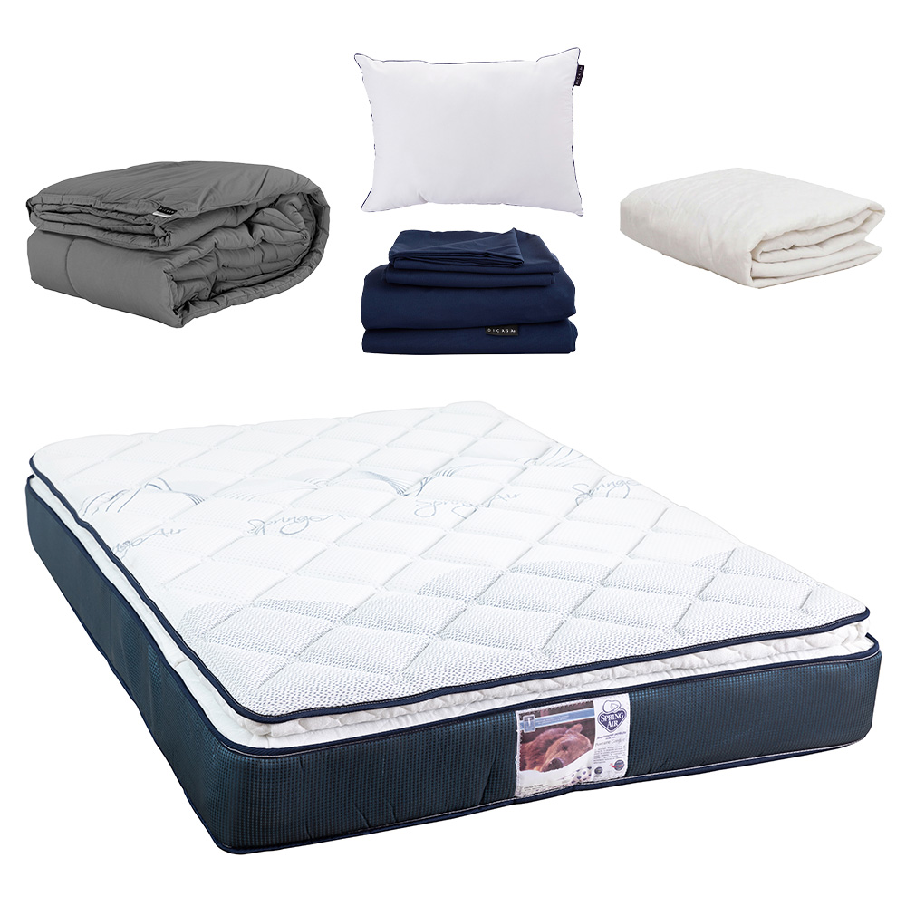 Colchón Matrimonial Spring Air Monaco con Almohada One, Sábanas, Protector y Edredon Verona