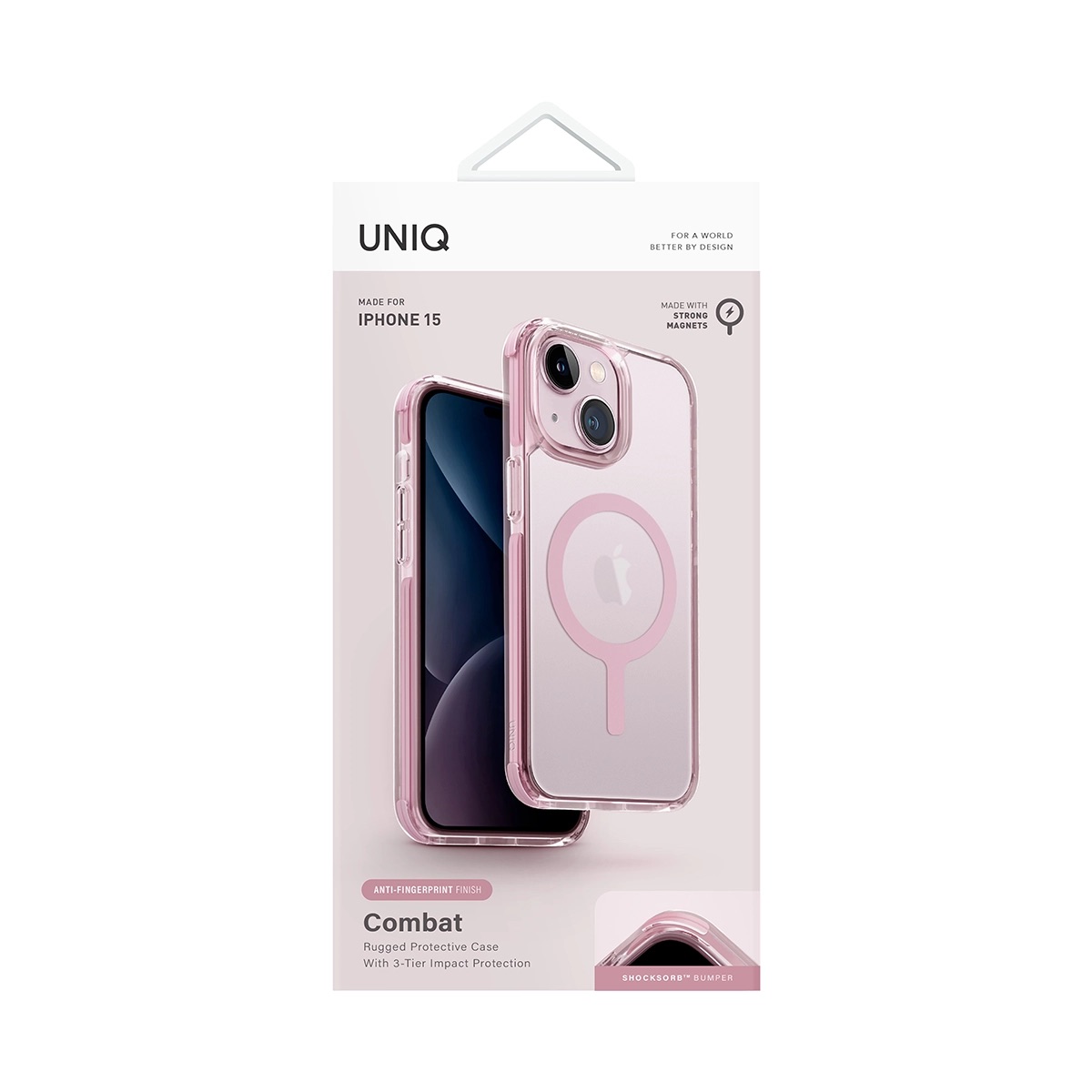 Funda Híbrida Inalámbrica iPhone 15 Combat MagClick Rosa Uniq