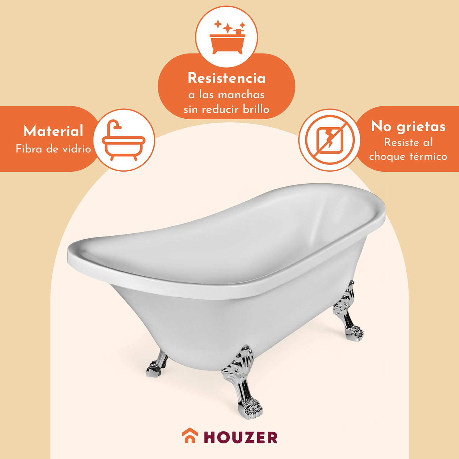 Tina Baño Premium Vintage 179l Fibra Vidrio 169x73x73 Cm