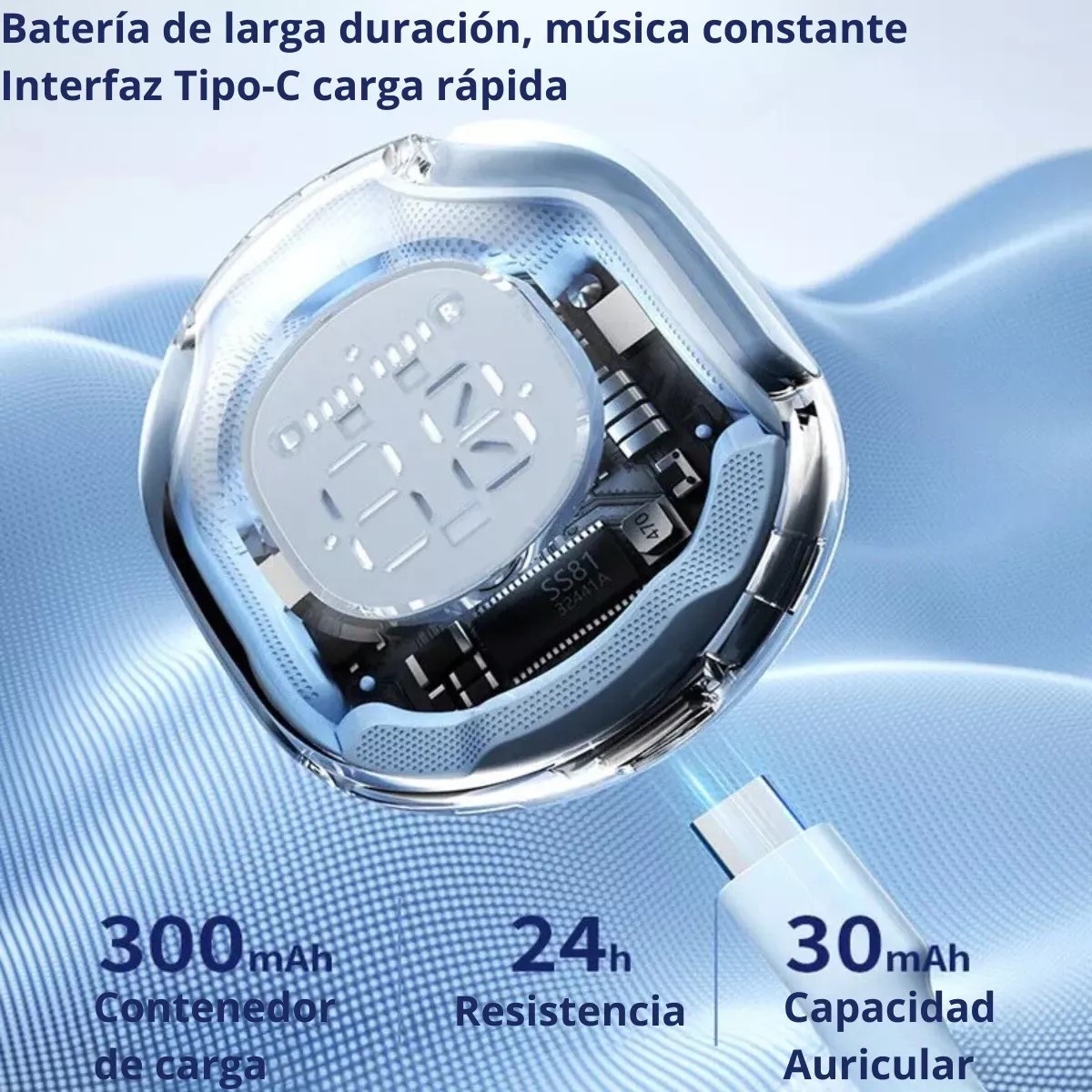 Audífonos azul audio inalámbricos Bluetooth diadema deportivos juegos manos libres táctil led luz