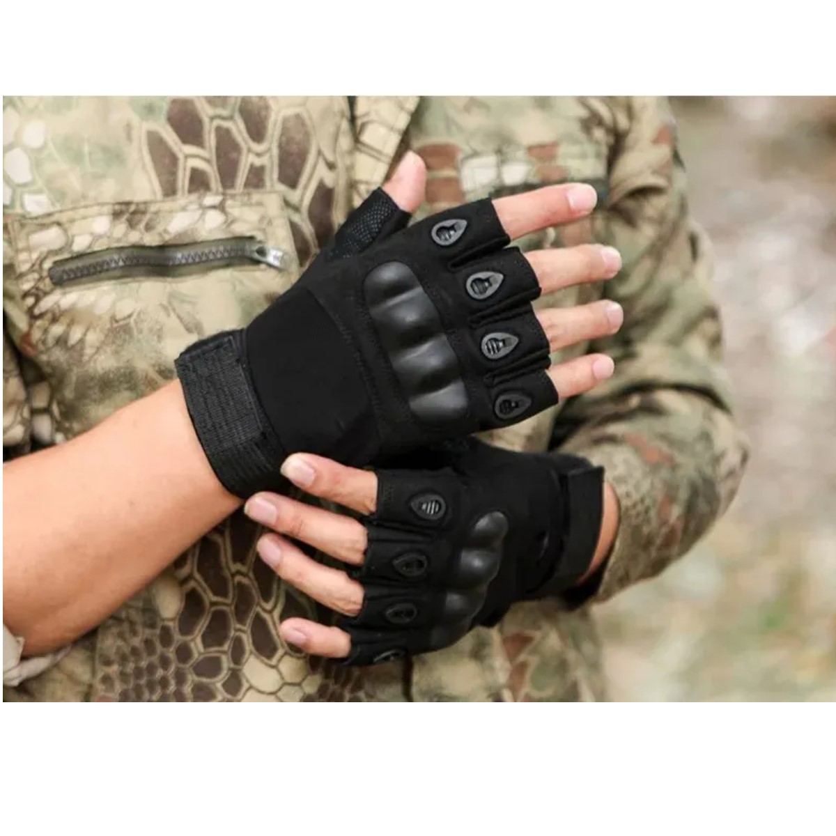 Guantes negro sin dedos deportes mano moto bici carreras tela auto protección táctico deporte poli