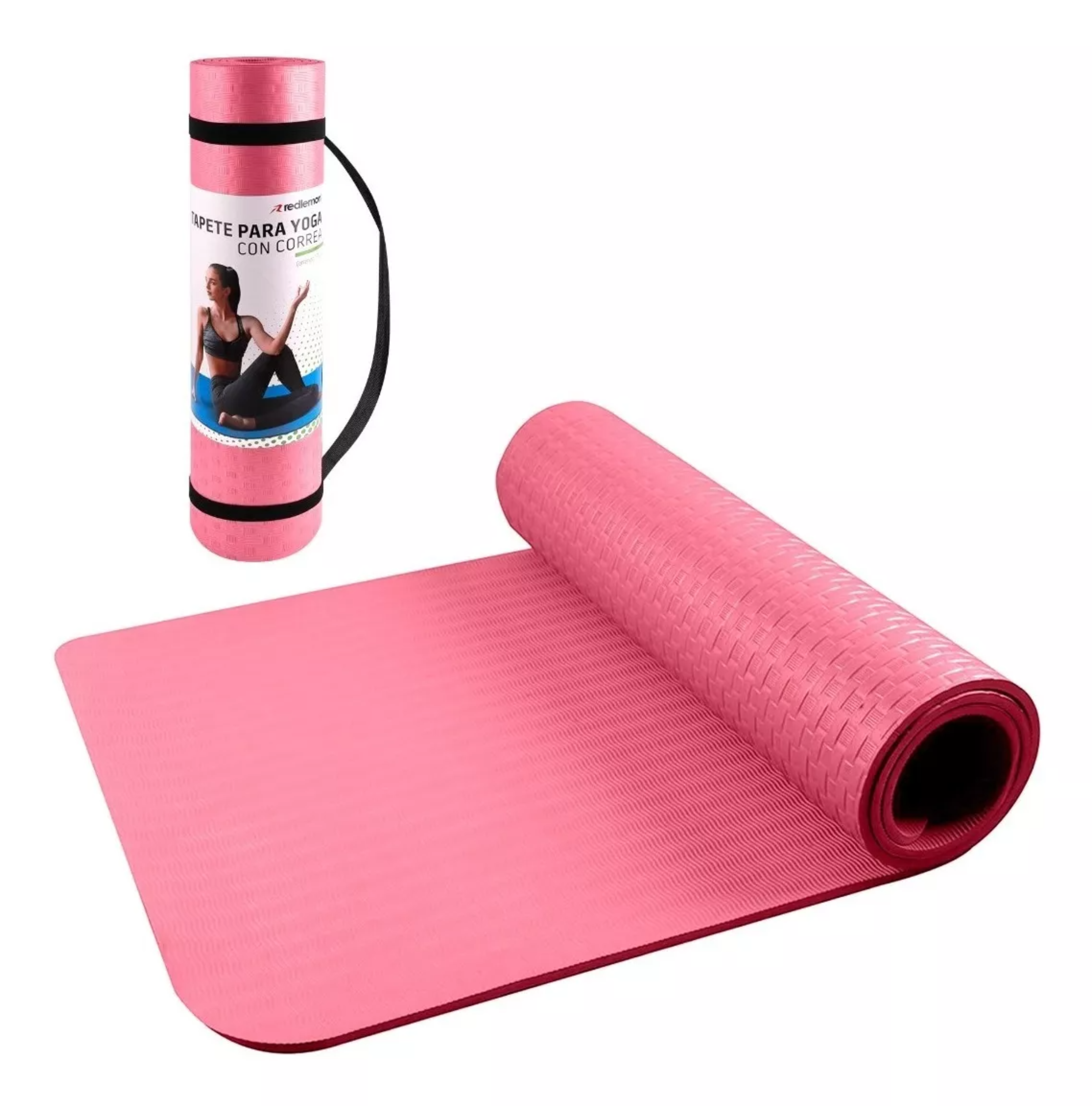 Tapete para yoga con correa para transportar, Yoga Mat de 9 mm de Grosor para Pilates, Ejercicio, Gimnasio, Resistente, Flexible y Portátil, Rosa, fácil de limpiar, enrollable