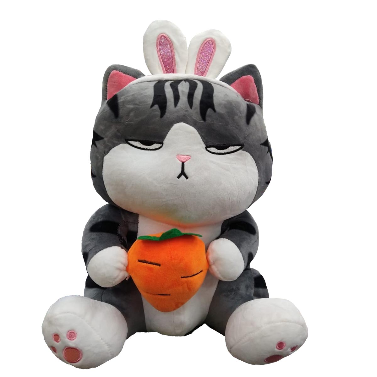 Peluche Generico Gato Lucifer Con Orejas De Conejo Gris 18 cm