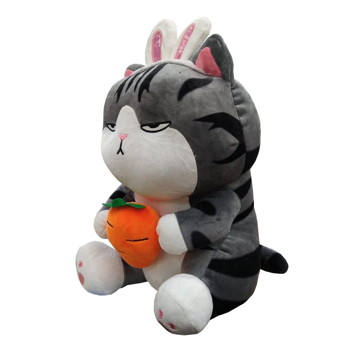 Peluche Generico Gato Lucifer Con Orejas De Conejo Gris 18 cm