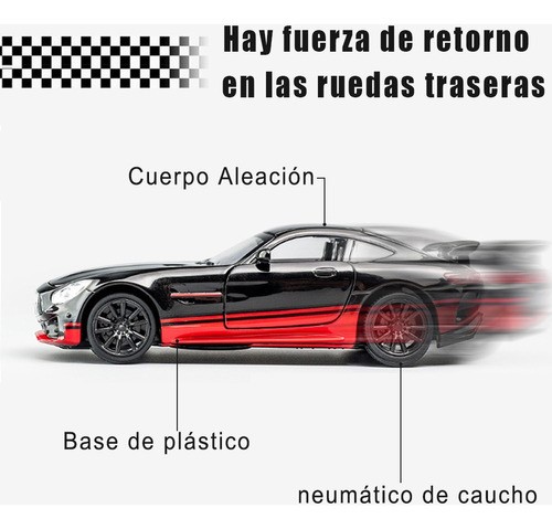 Mercedes-benz Gtr Coche De Juguete De Metal Con Faros 1:32 Negro rojo 