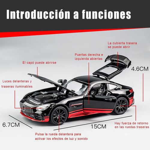 Mercedes-benz Gtr Coche De Juguete De Metal Con Faros 1:32 Negro rojo 