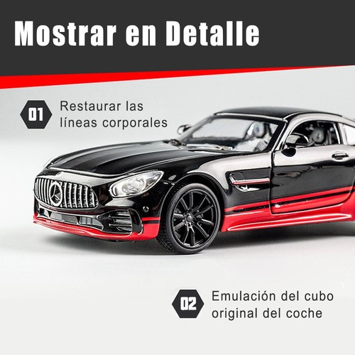 Mercedes-benz Gtr Coche De Juguete De Metal Con Faros 1:32 Negro rojo 