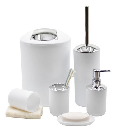 Juego De Accesorios De Baño De 6 Piezas Elegante Y Simple Blanco  