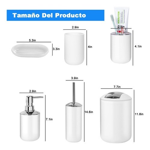Juego De Accesorios De Baño De 6 Piezas Elegante Y Simple Blanco  