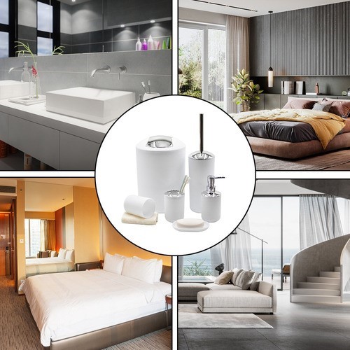 Juego De Accesorios De Baño De 6 Piezas Elegante Y Simple Blanco  