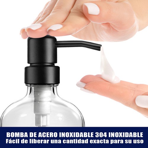 Dispensador De Jabon 2 Kit Vidrio Baño Accesorios Liquido negro/transparente