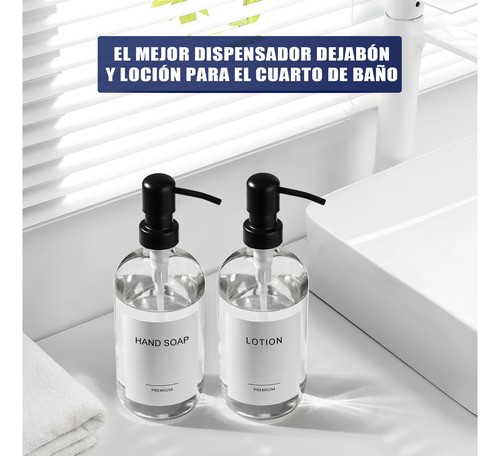 Dispensador De Jabon 2 Kit Vidrio Baño Accesorios Liquido negro/transparente