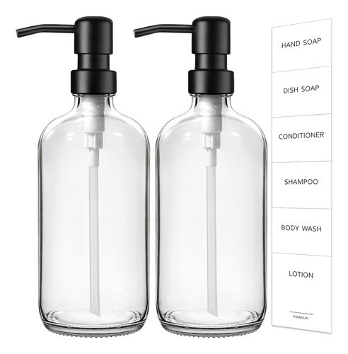 Dispensador De Jabon 2 Kit Vidrio Baño Accesorios Liquido negro/transparente
