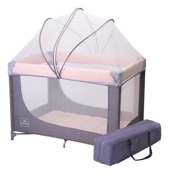 Cuna Corral Viajero Para Bebé Aeiou Bc001 Con Mosquitero Pink Gray