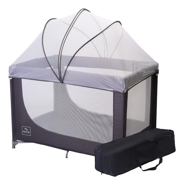 Cuna Corral Viajero Para Bebé Aeiou Bc001 Con Mosquitero Dark Gray