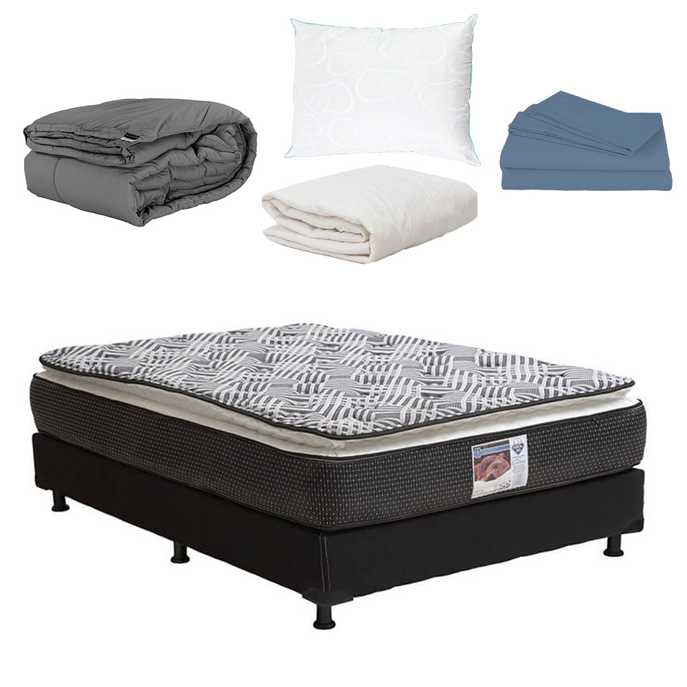 Colchon king Size Spring Air Omega con Box Almohada Spring Air Protector Sabanas y Edredon