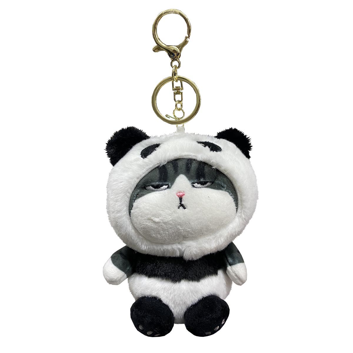 Llavero Peluche Generico Gato Lucifer Con Disfraz De Panda Gris 10 cm