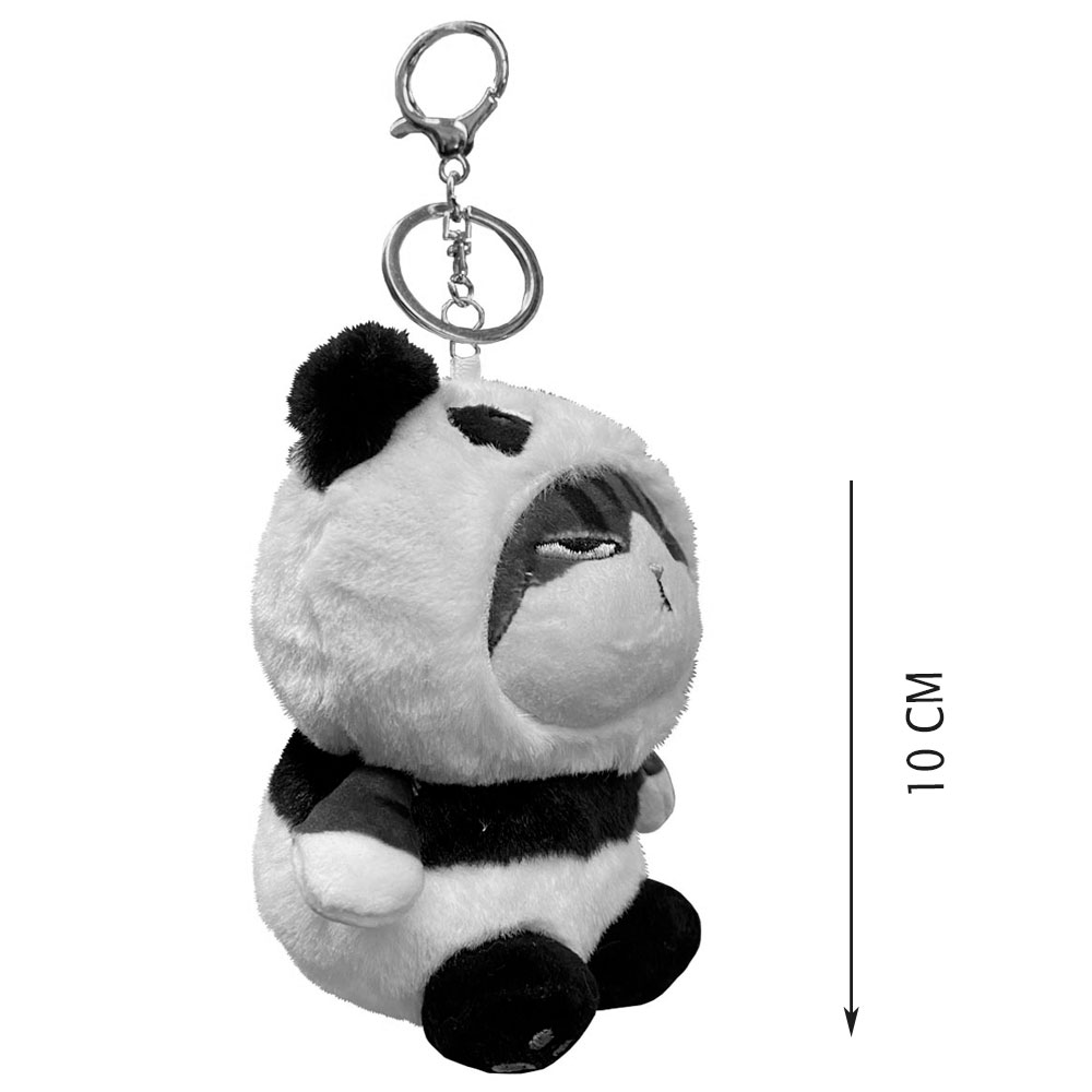 Llavero Peluche Generico Gato Lucifer Con Disfraz De Panda Gris 10 cm