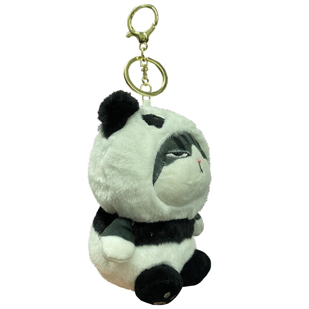 Llavero Peluche Generico Gato Lucifer Con Disfraz De Panda Gris 10 cm