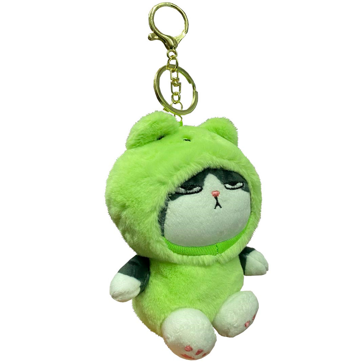 Llavero Peluche Generico Gato Lucifer Con Disfraz De Rana Verde 10 cm