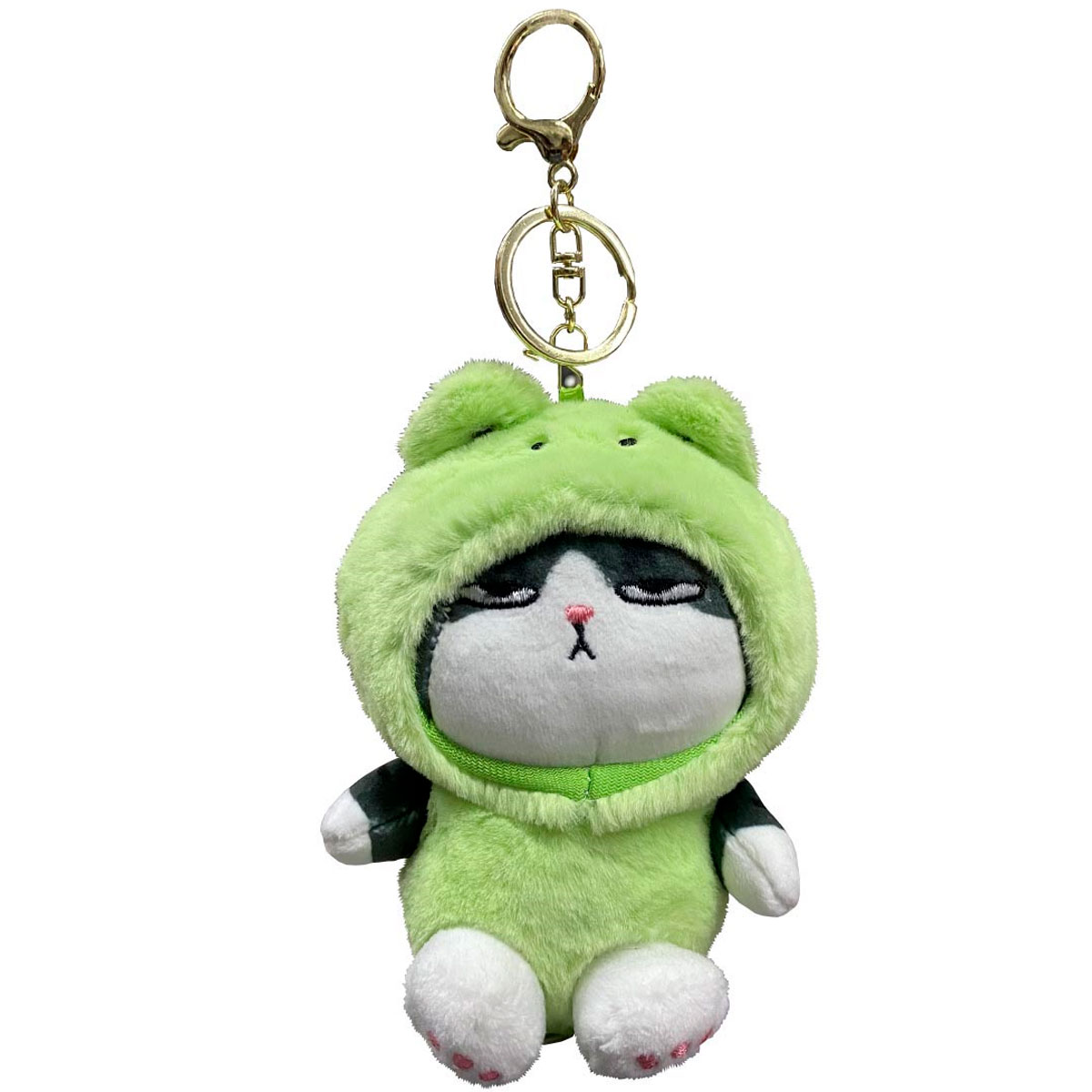 Llavero Peluche Generico Gato Lucifer Con Disfraz De Rana Verde 10 cm