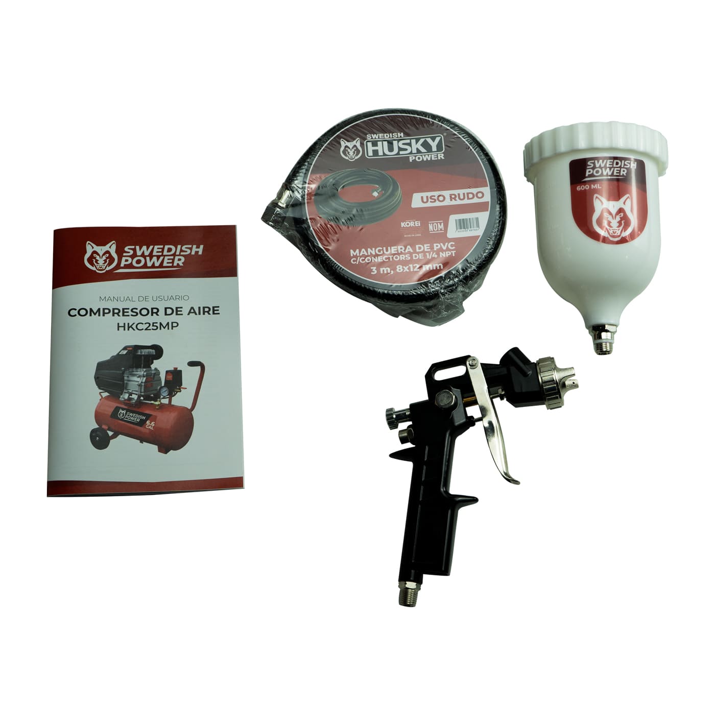 COMPRESOR DE AIRE SWEDISH HUSKY POWER 25 LITROS 2.5 HP C/MANGUERA Y PISTOLA - HKC25MP