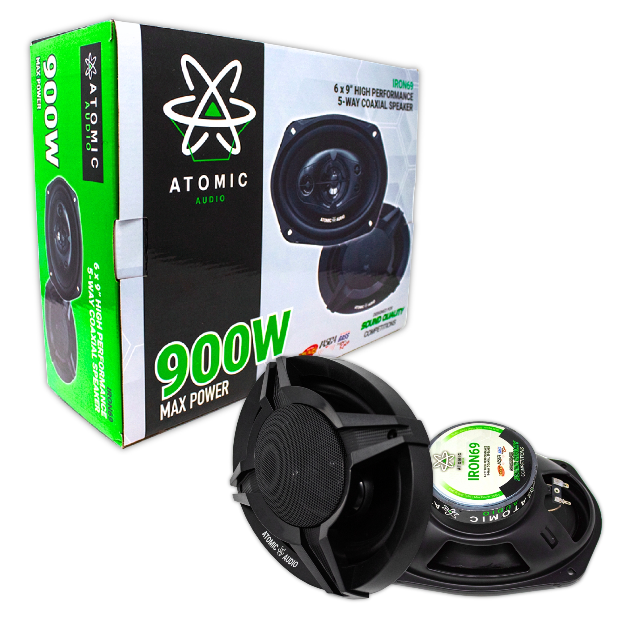 Bocinas Coaxiales Atomic Audio IRON69 900 Watts 6x9 Pulgadas 4 Ohms 5 Vías 