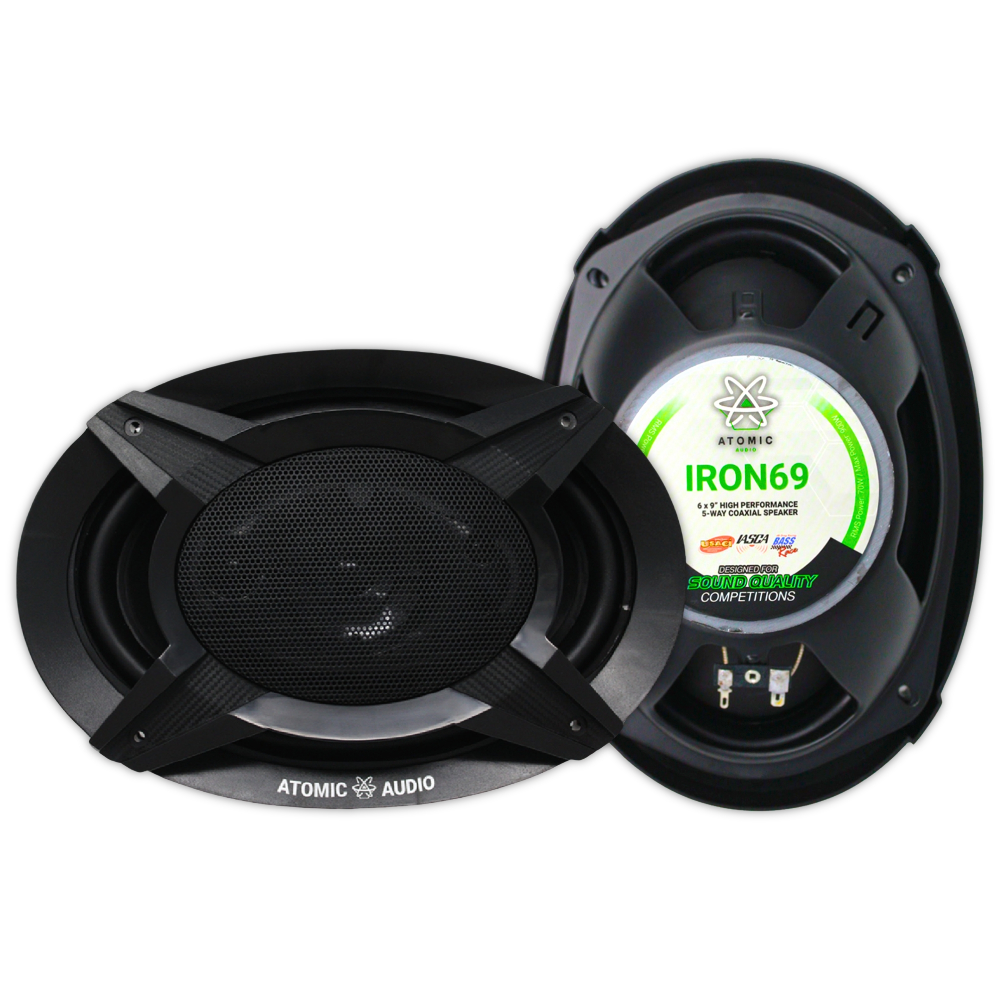 Bocinas Coaxiales Atomic Audio IRON69 900 Watts 6x9 Pulgadas 4 Ohms 5 Vías 