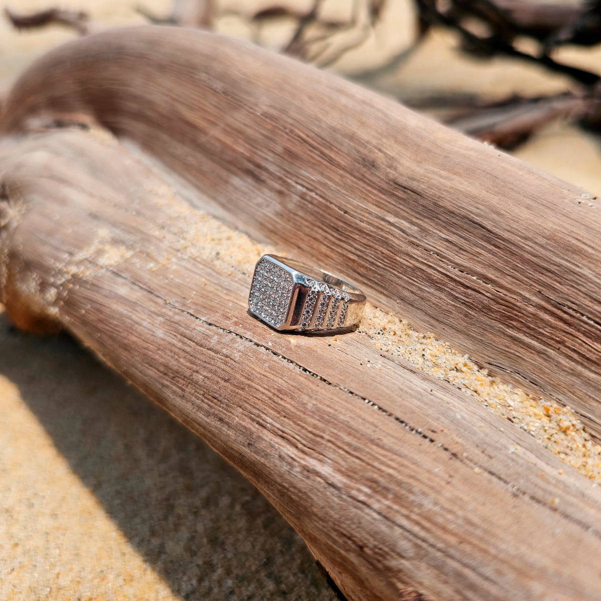 Anillo plata .925 hombre de piedra zirconia y baño de rodio