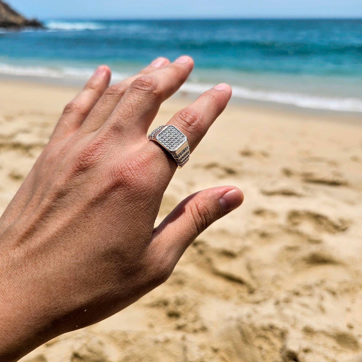 Anillo plata .925 hombre de piedra zirconia y baño de rodio