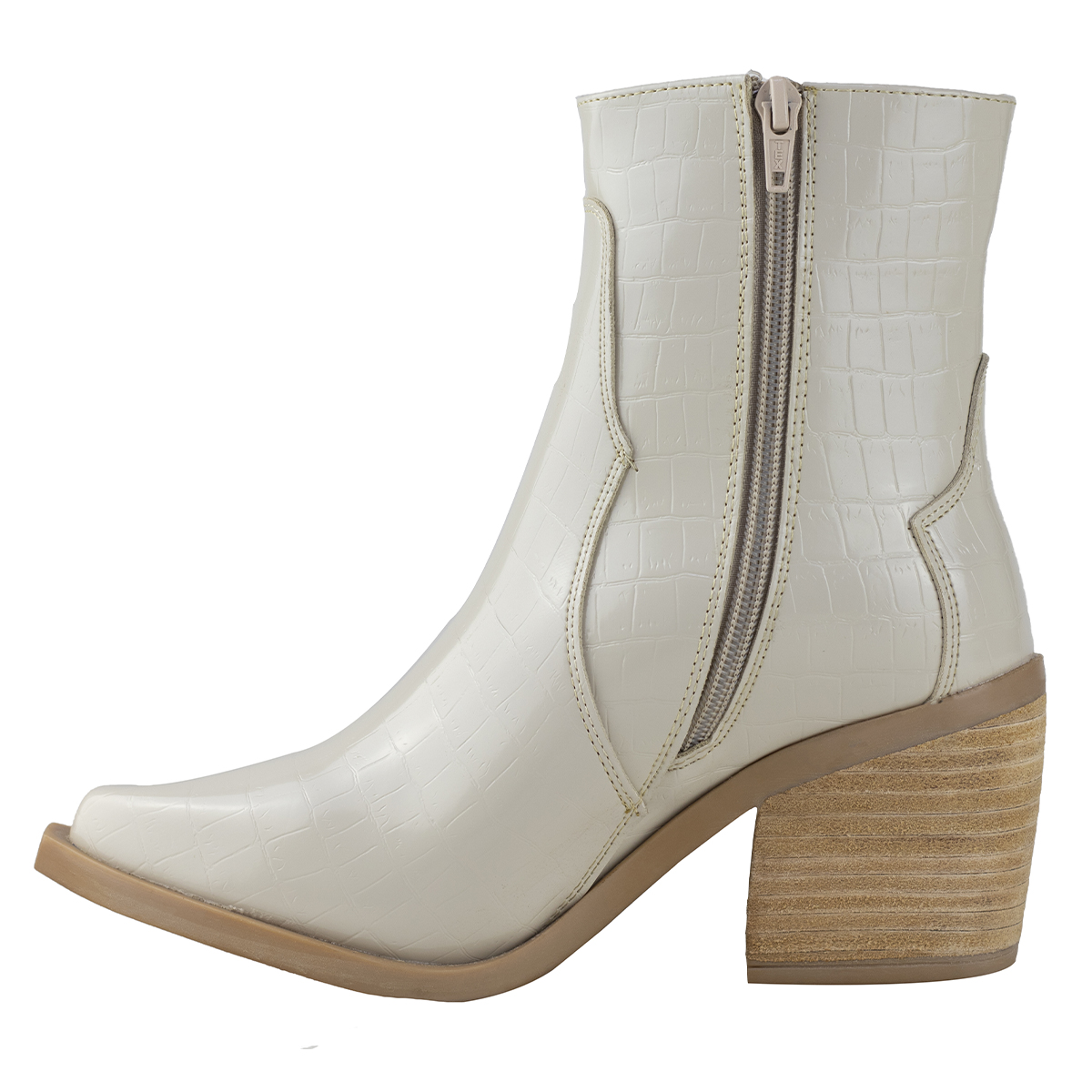 Botin Tipo Vaquero De Tacón Mujer Capa De Ozono 647203 Latte