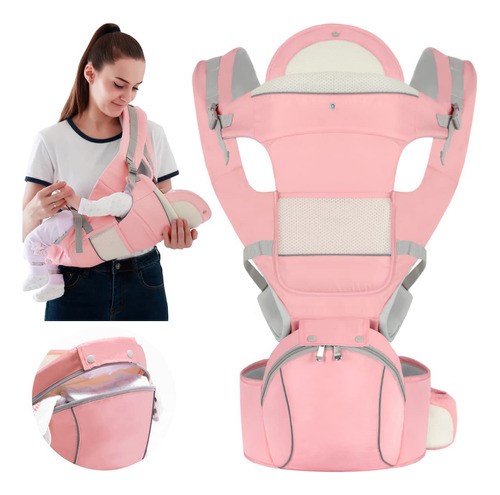 Mochila Porta Bebes Canguro Ergonómica 0-36 Multifuncional Rosa