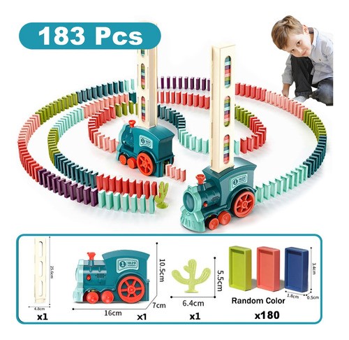 Juego Para Niños Tren Dominó Vehículos De Juguete 180 Piezas 