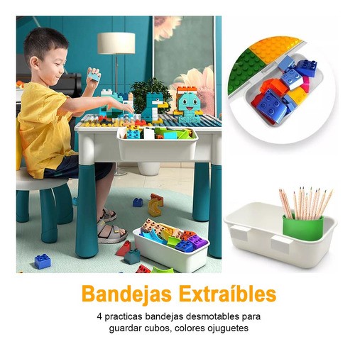 Mesa Didactica Con Juego De Bloques Para Niños Y Silla 