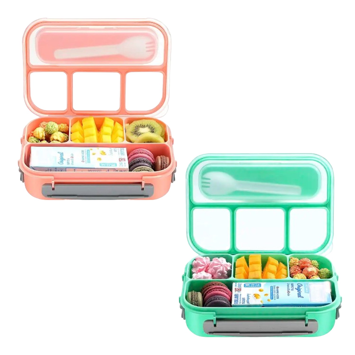 Contenedor Lonchera Lunch Box Topper Hermético (2 Pack Verde y Rosa)