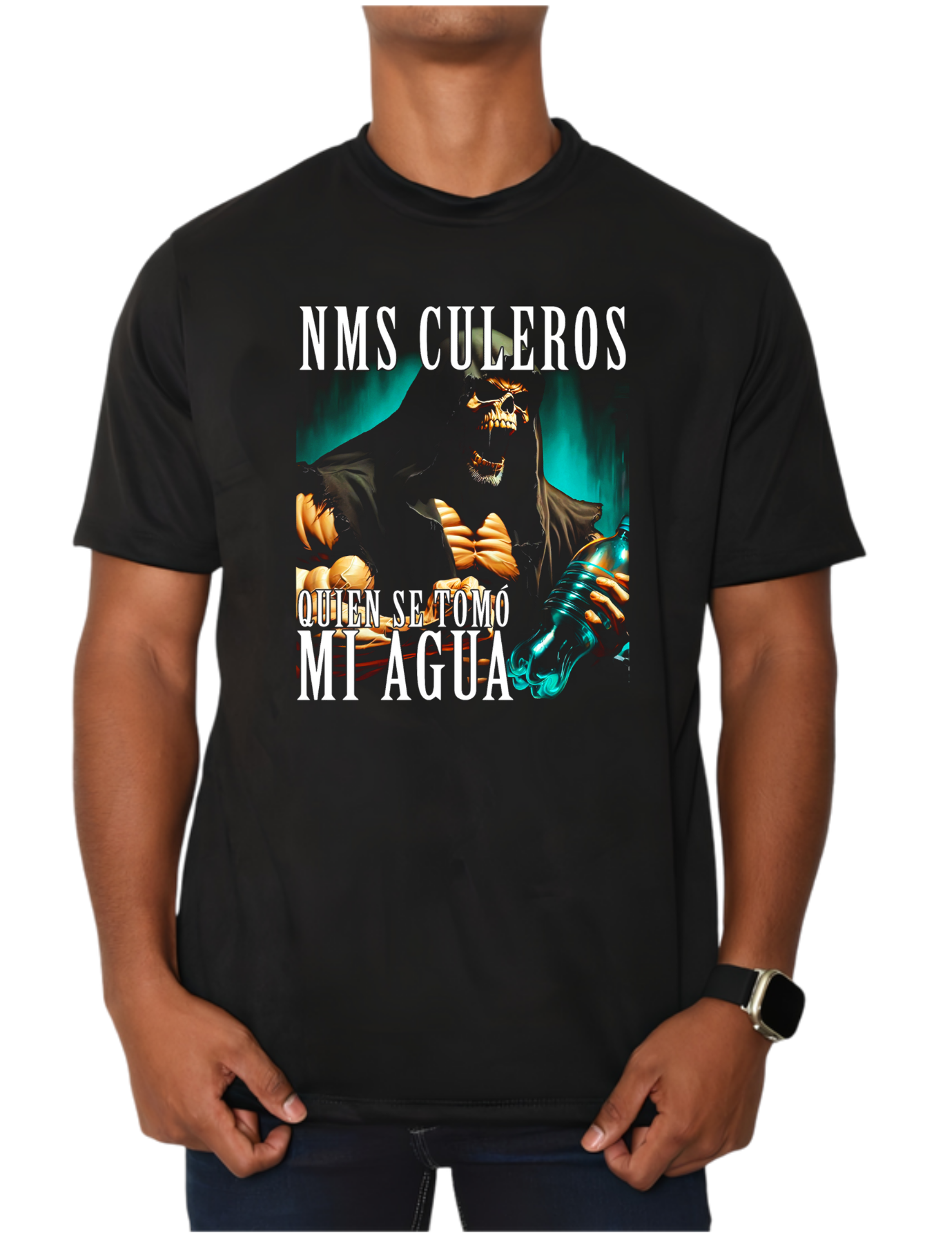 Playera manga corta algodon calacas chidas gym Quien se tomo mi agua