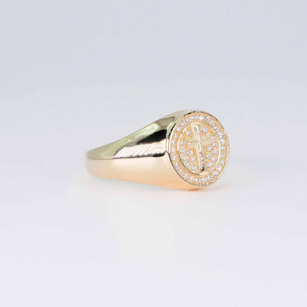Anillo oro 10k de cruz hombre piedra zirconia