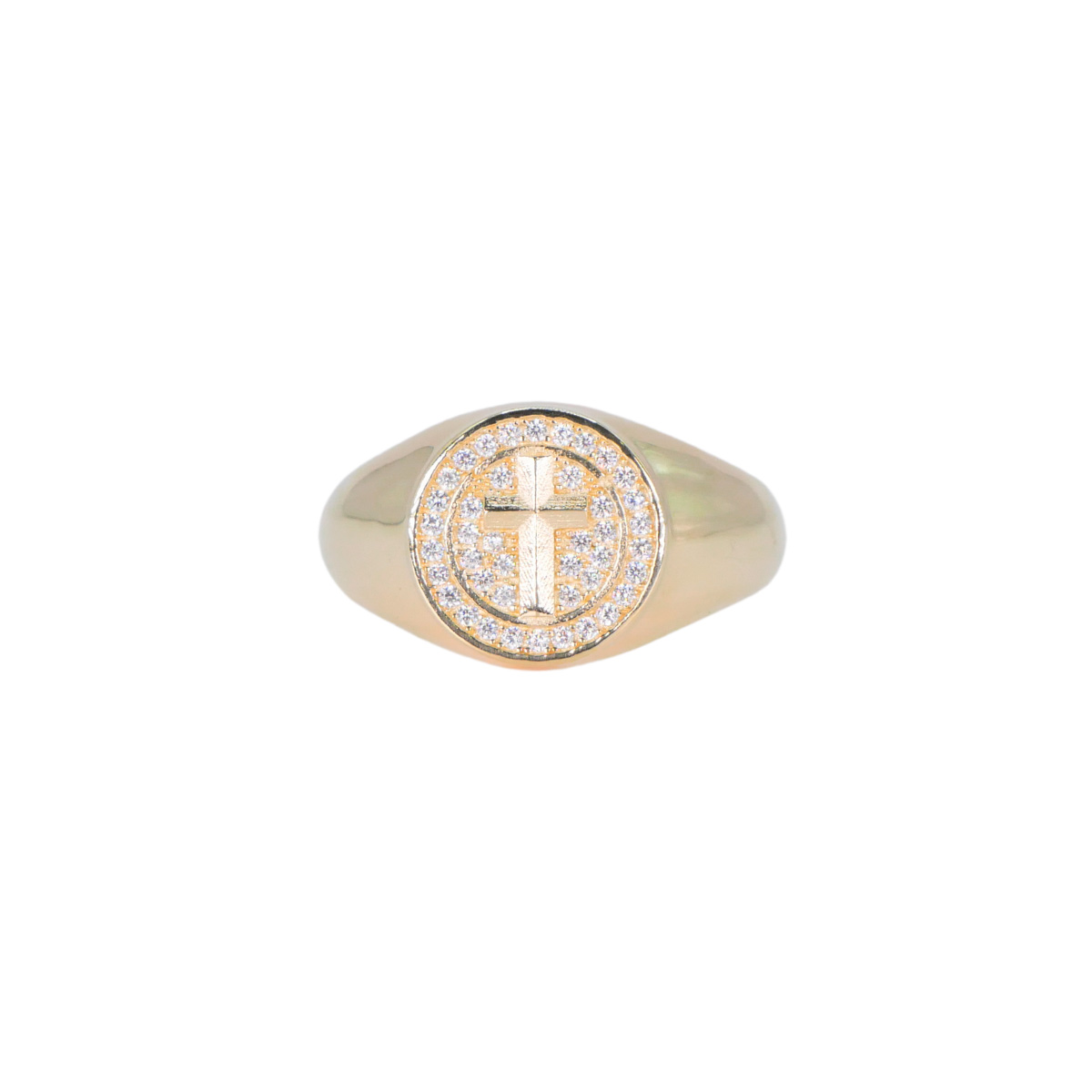 Anillo oro 10k de cruz hombre piedra zirconia