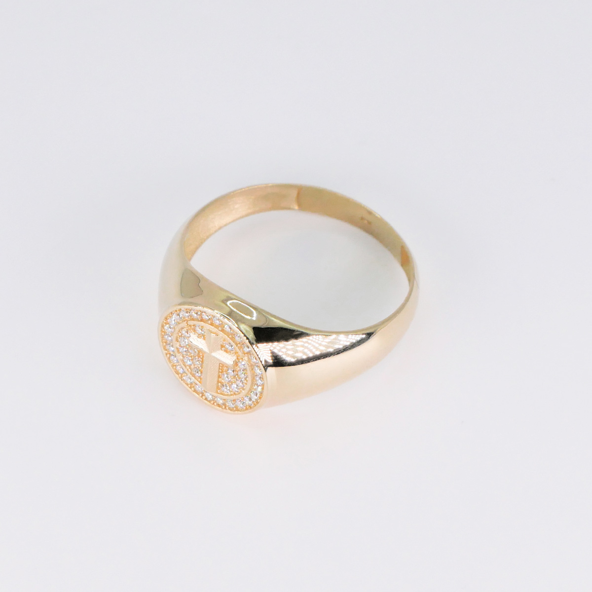Anillo oro 10k de cruz hombre piedra zirconia