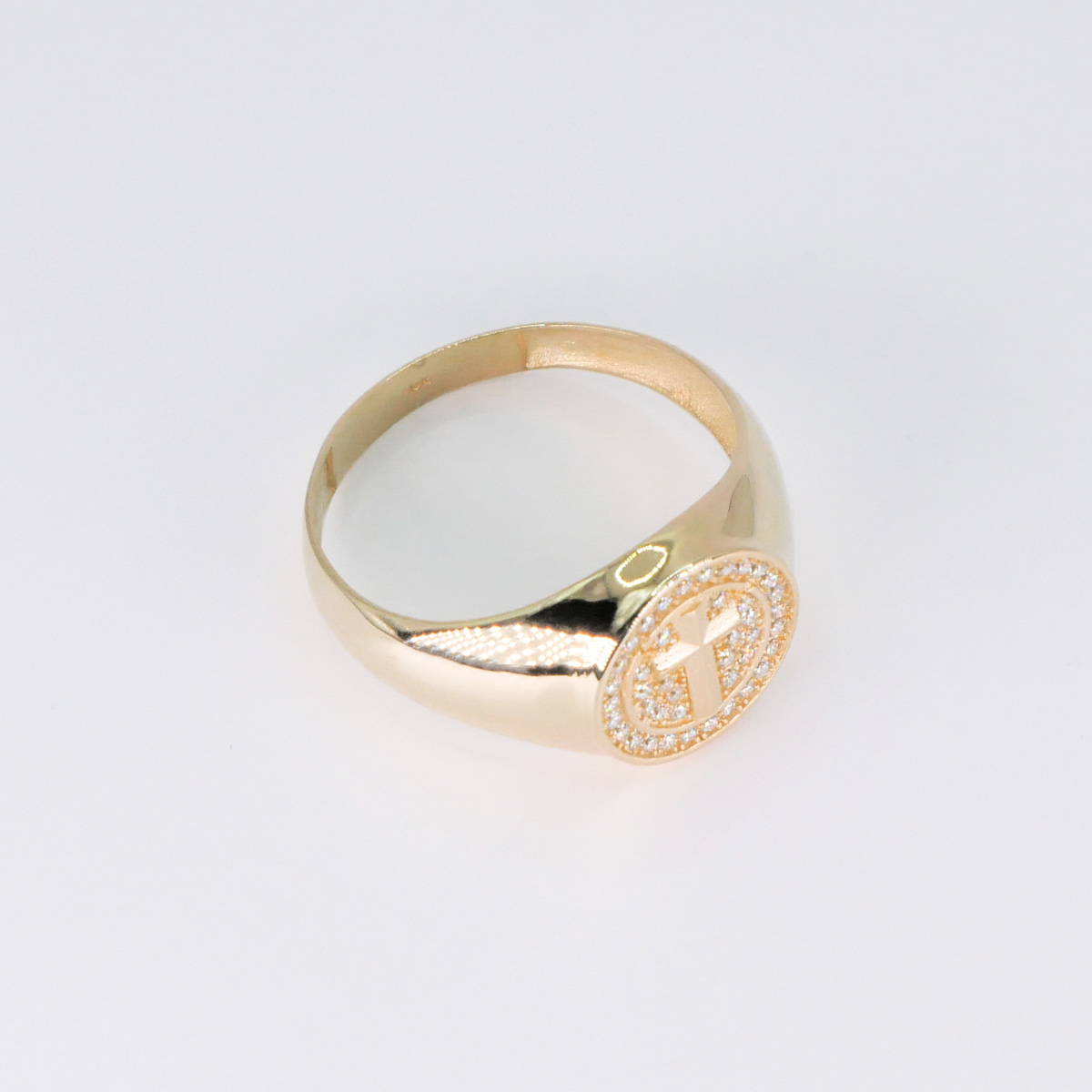 Anillo oro 10k de cruz hombre piedra zirconia