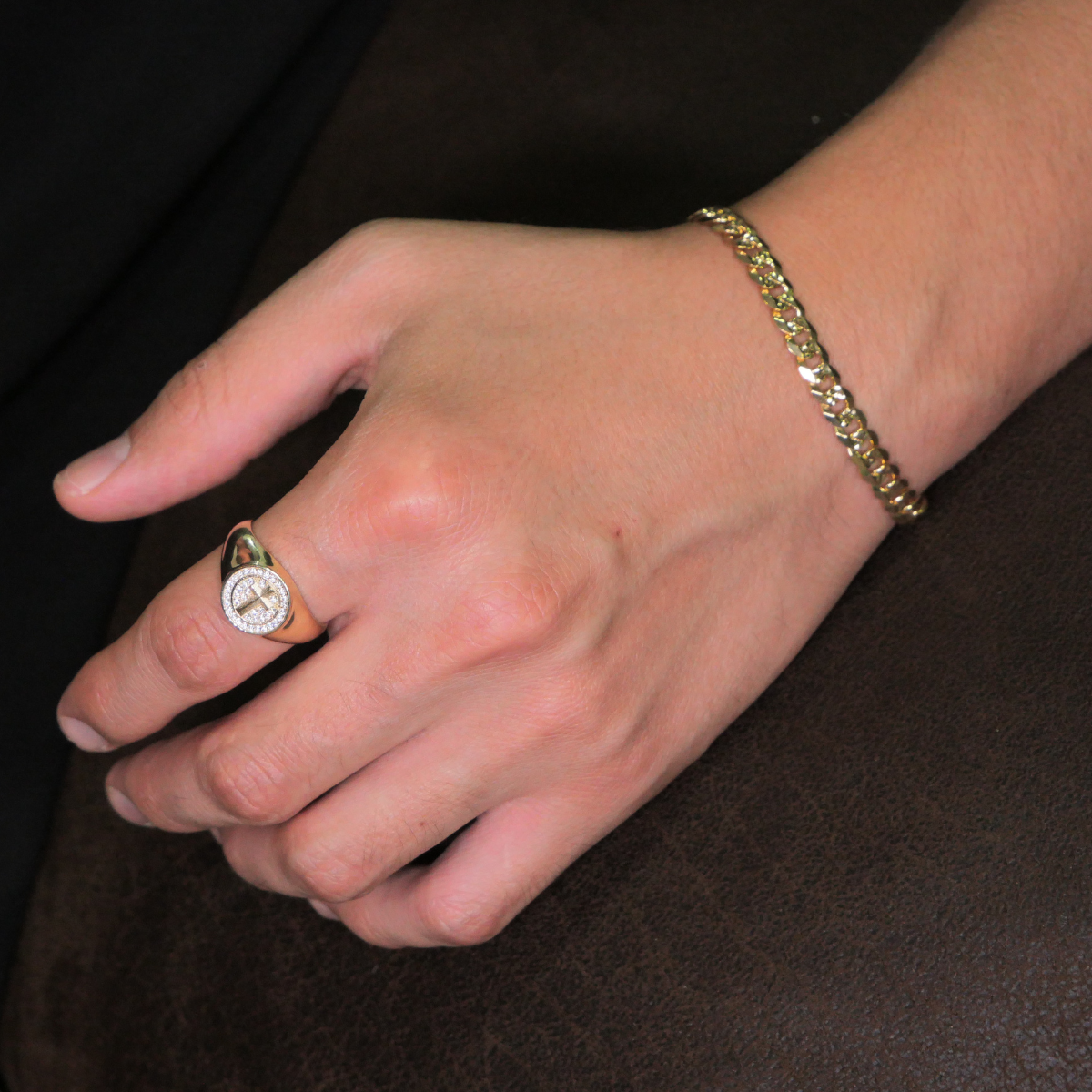 Anillo oro 10k de cruz hombre piedra zirconia